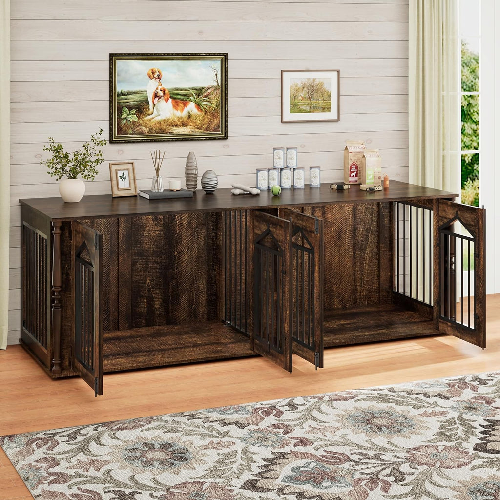 Double Dog Crate Furniture, Dog Kennel Indoor with Divider for 2 Dogs, Heavy Duty Dog Crate Furniture