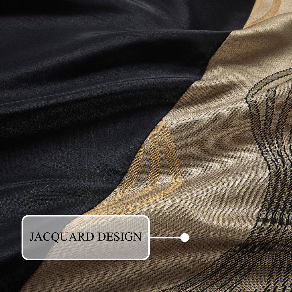Black and Gold Comforter Set, 7 Pieces Jacquard Bedding Sets with Comforter, Bed Skirt, Pillows & Shams, Queen Size