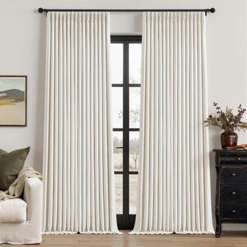 Natural Pinch Pleated Linen Blackout Curtains 102 Inches Long