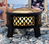 26" Steel Fire Pit with Grill & Diamond Mesh Design,360° Airflow Tech for 80% Less Smoke,XL Flames,Heavy-Duty Portable Outdoor Fire Bowl for Camping - Image 8