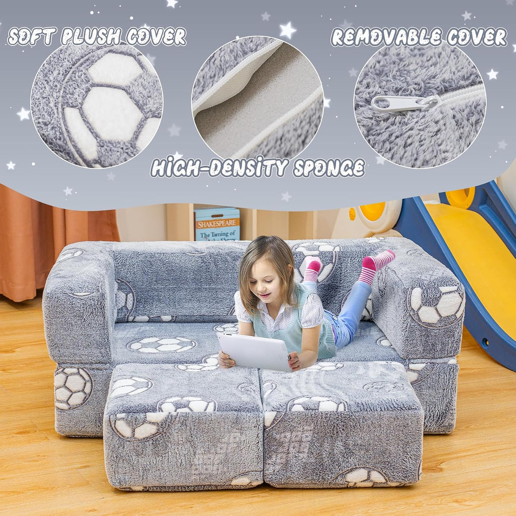 Toddler Couch, Glow in The Dark Kids Play Couch Toddler Fold Out Couch, Kids Fold Out Couch for playroom, Convertible