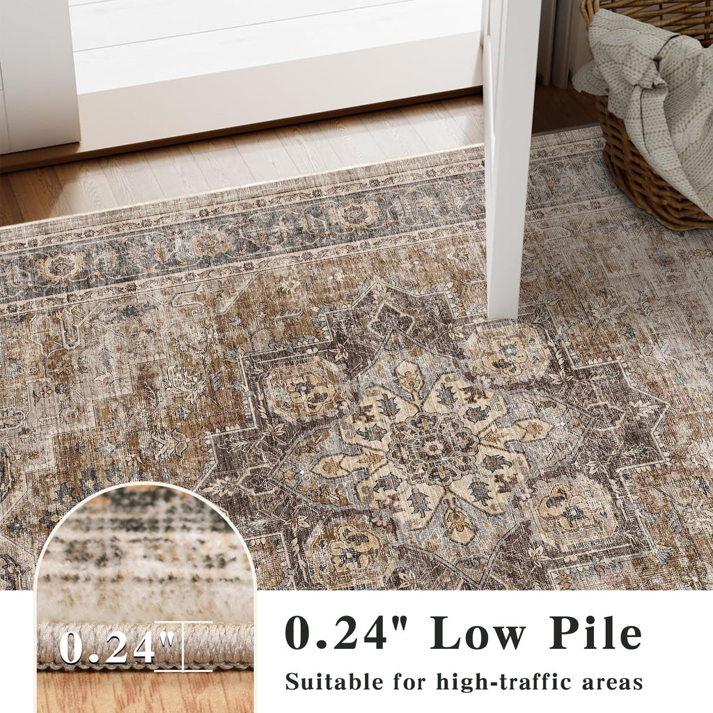 2x10 Vintage Runner Rug Low Pile Non-Slip Washable Hallway Rug