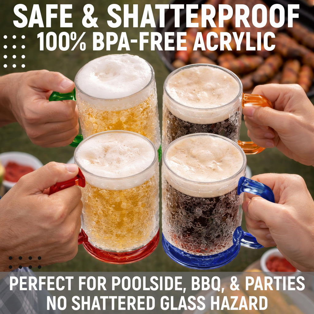 Freezer Mugs for Beer, 16 oz Double-Walled Freezable Cups, 4 Pack