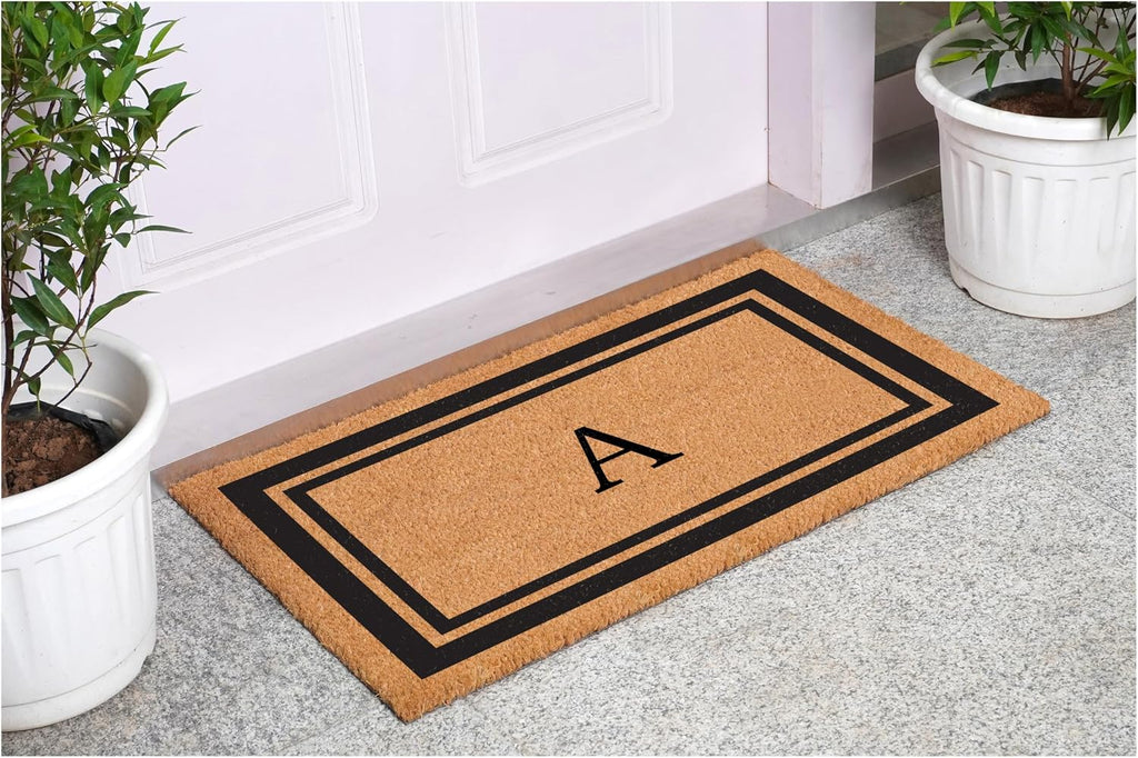 152961830A Black Border 18" x 30" Monogram Doormat, (Letter A)