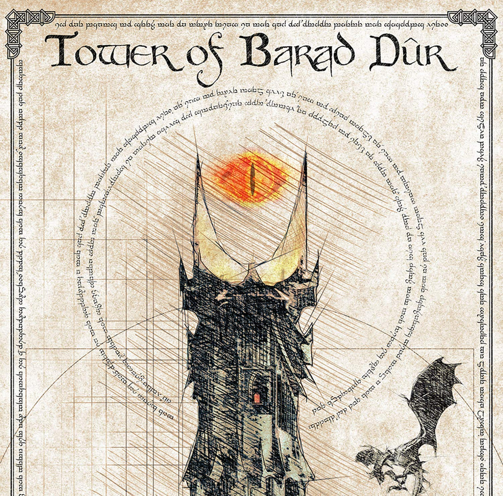 Sauron's Tower - Barad Dur - Da Vinci Style Sketch print - 11.75x36