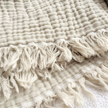100% Organic Cotton Throw Muslin Blanket, 50"x60", Oatmeal Khaki
