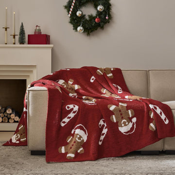 Christmas Throw Blanket Gingerbread Man Reversible Super Soft Knitted Blankets Couch Bed Sofa Microfiber Warm Cozy