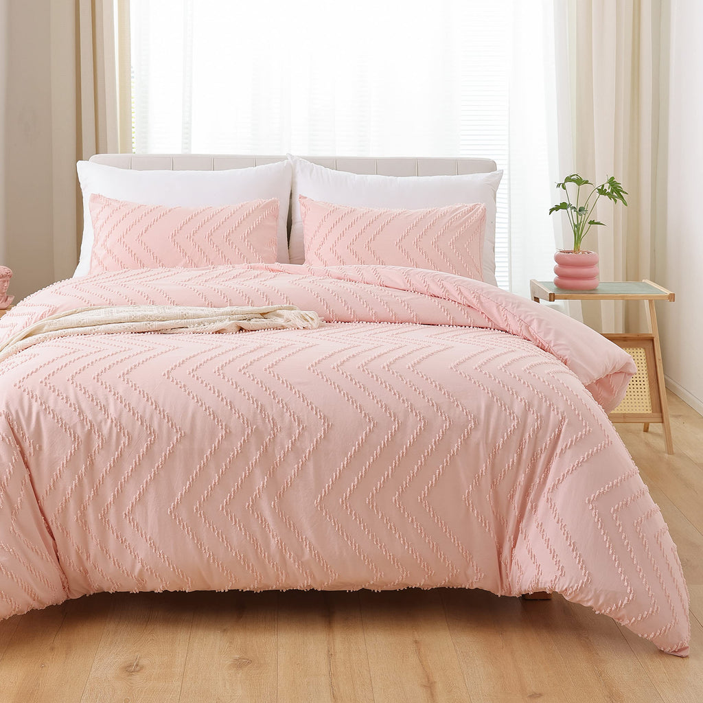 King Size Comforter 3Pcs, Blush Pink Boho Chevron Bedding Sets