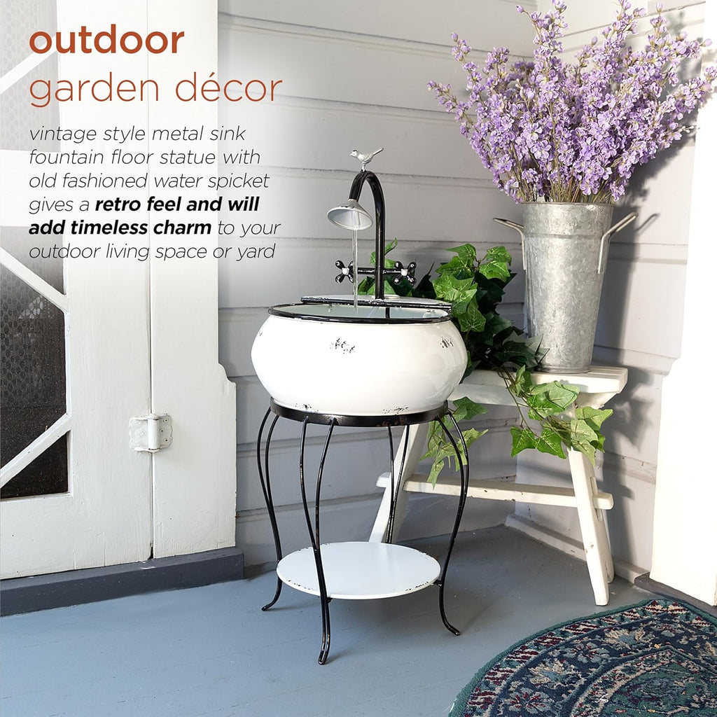 YHL170 32” Indoor/Outdoor Antique Metal Sink Water Fountain with Stand - Charming Waterfall Feature