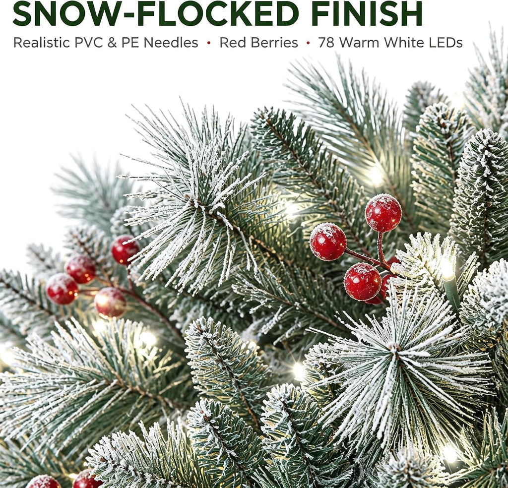 3FT Plug-in Artificial Christmas Tree with 78 Light & Snowflake Base, 1 Pcs