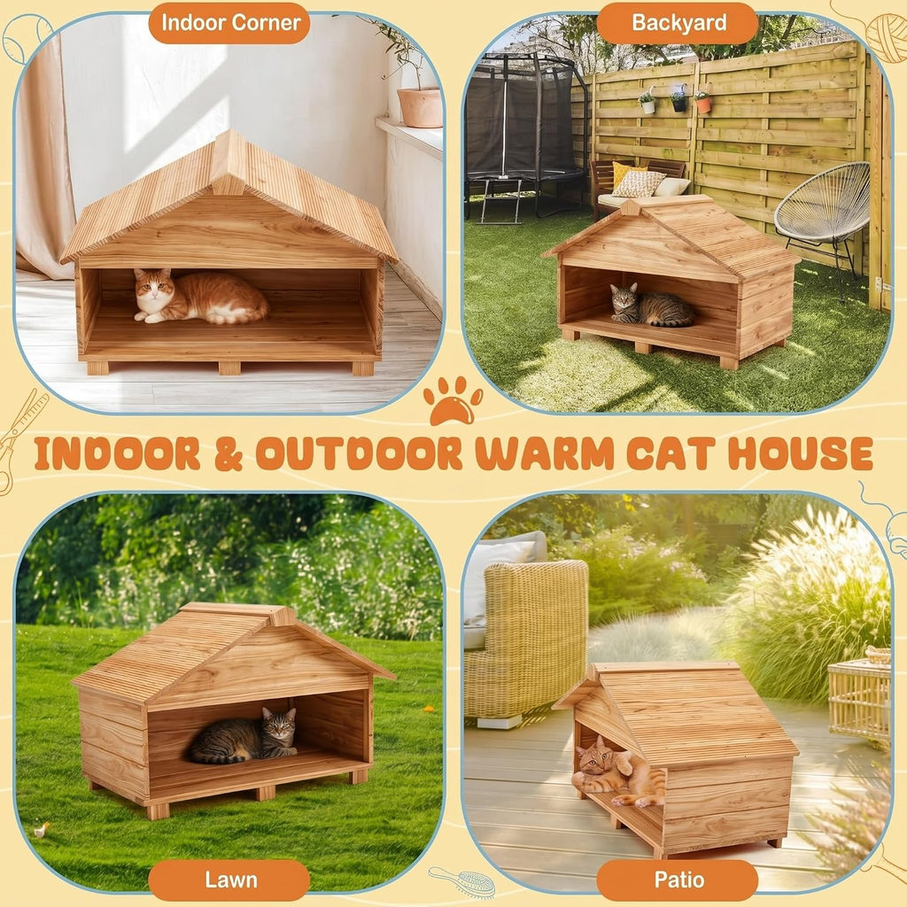 Wooden Cat House for Outside Waterproof 35.4 × 22 × 22 Inch