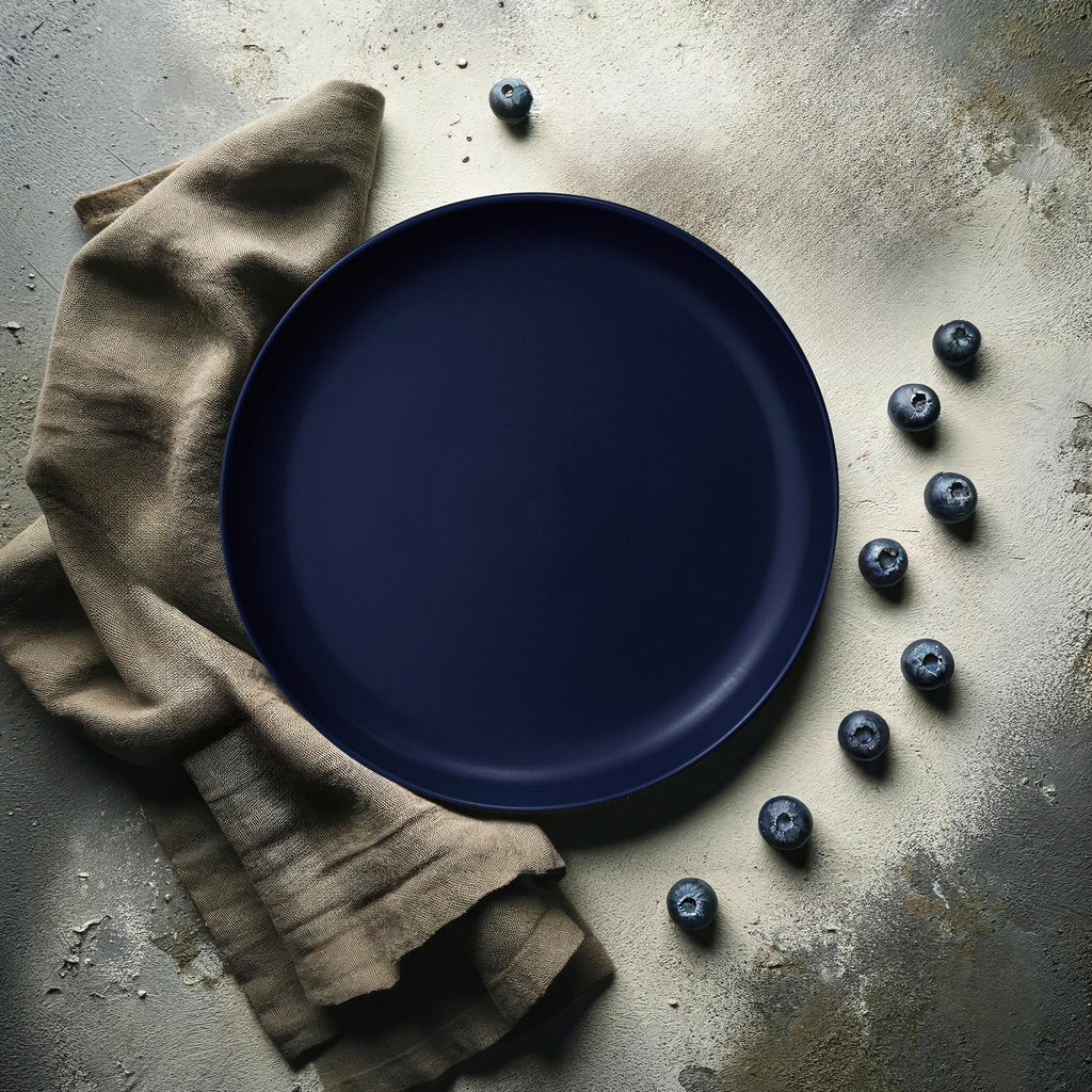 903 Minimalist Collection 32-Piece Contemporary Ceramic Stoneware Dinnerware Sets for 8, Blueberry Plates and Bowls
