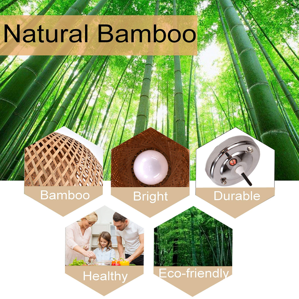 Bamboo Lantern Pendant Lamp, Retro Japanese Style E27 Chandelier Hanging Light Ceiling Lighting Fixture Bedroom