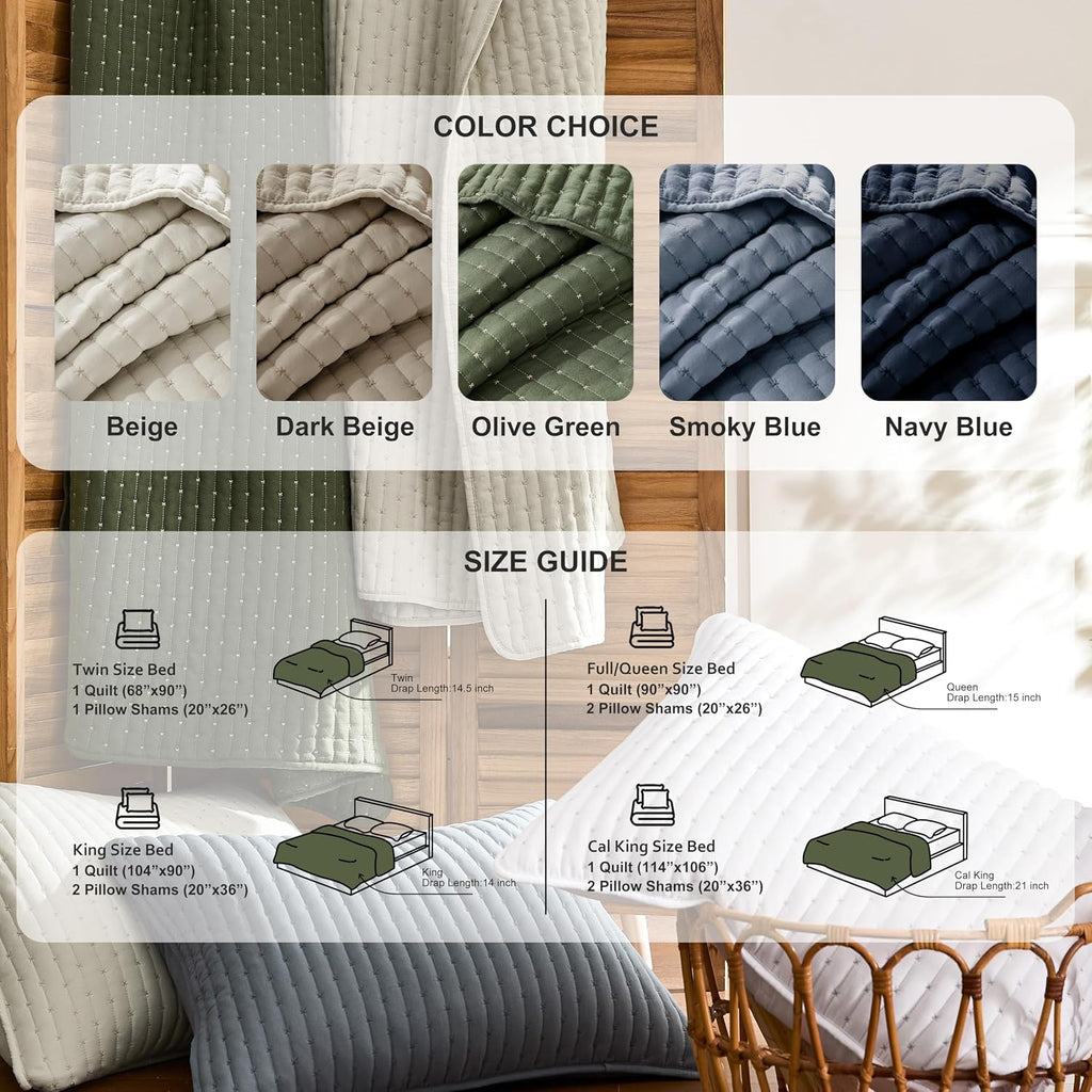 Blue Cross Stitch King Quilt Set, Striped Lightweight Soft Bedspread, Channel Farmhouse Rustic Coverlet, All Season