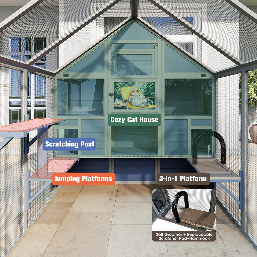 Catio Outdoor Cat Enclosure 70" H Walk-in Cat Patio Large Cat House