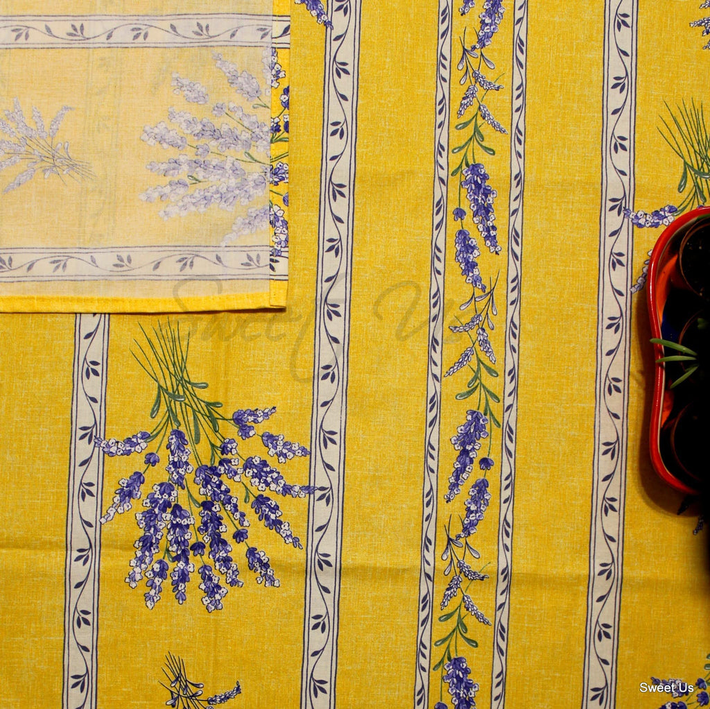 Royal Lavender Wipeable Tablecloth Spill Resistant Acryllic Coated, Floral Cotton French Provencal Tablecloth for