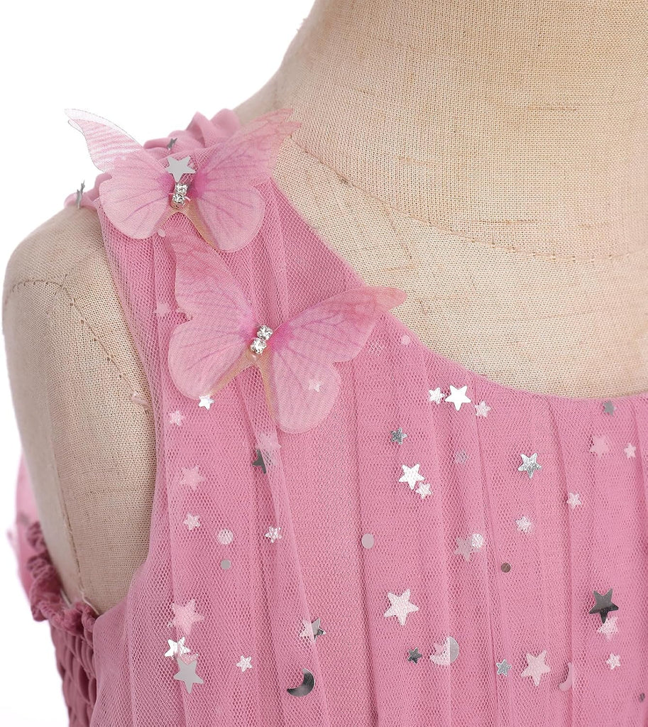 Toddler Baby Girls Sequin Butterfly Birthday Dress Smocked Backless Tulle Party Pageant Flower Girl Wedding Dresses
