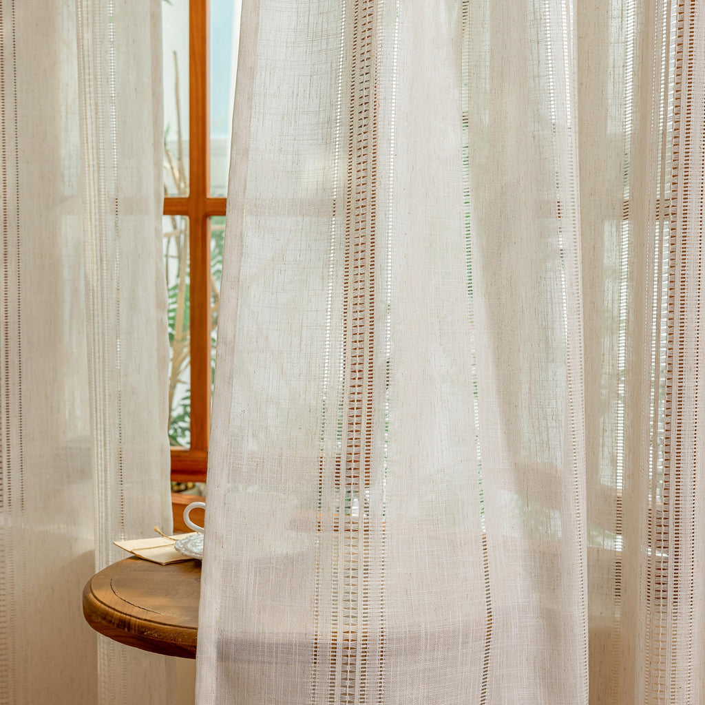 Boho Natural Curtains 120 Inches Farmhouse Semi Sheer Light Filtering Curtain Extra Long for Sliding Door Vintage