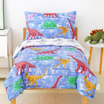 Toddler Bedding Sets for Boys,4 Pieces Dinosaur Printed Comforter