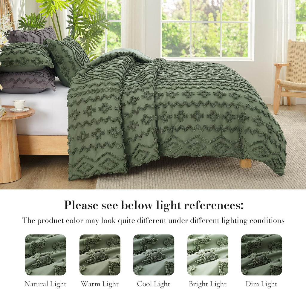 Tufted Boho Comforter Set Queen Size, 3 Pieces Soft Textured Bed Set, Lightweight Breathable Comforter for All