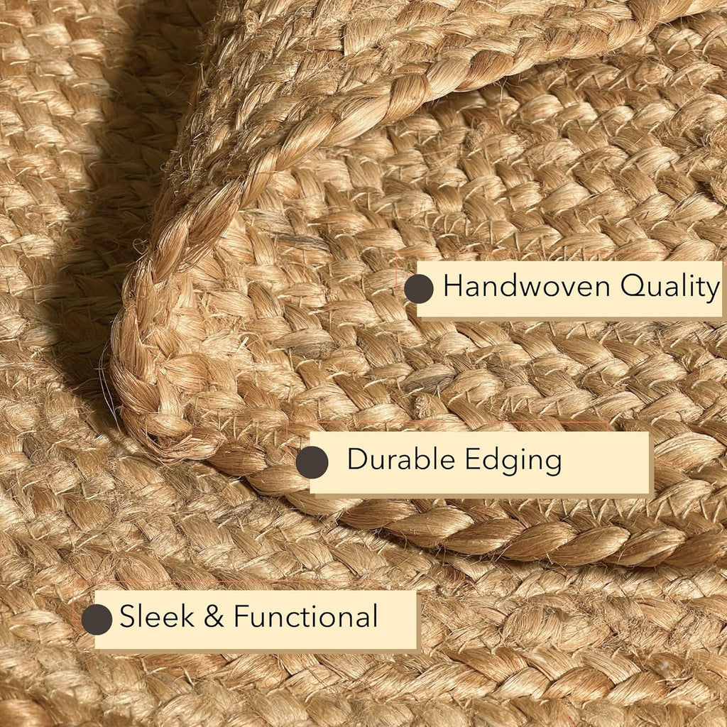 Hand Woven Natural Jute Braided Rug - 6' Round | Rustic Boho Farmhouse Reversible Area Rug