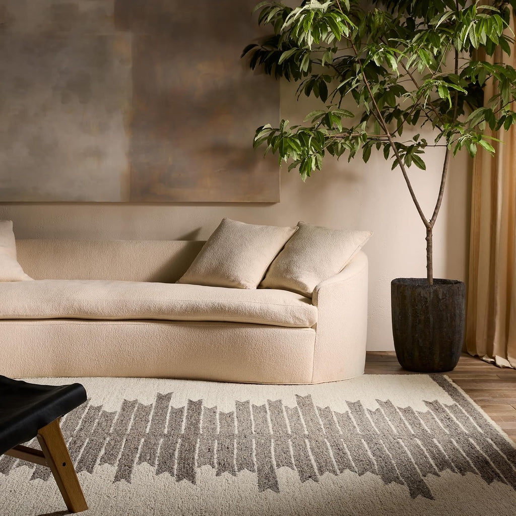 Chaima HAD07 Handmade Striped Ivory and White Area Rug