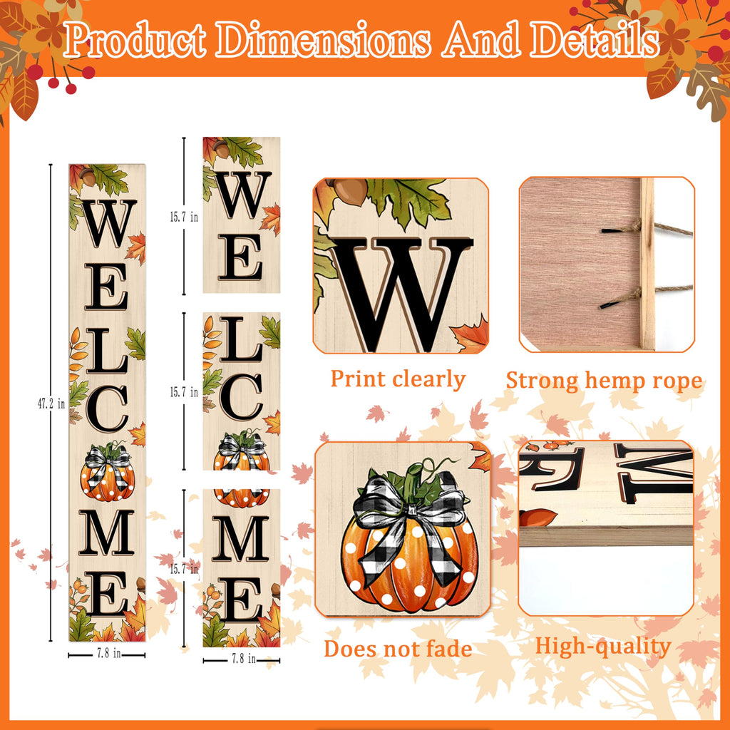 Fall Welcome Sign 47 inch Autumn Pumpkin Vertical Wooden Porch Sign Front Door Decorate For Garden Home Yard