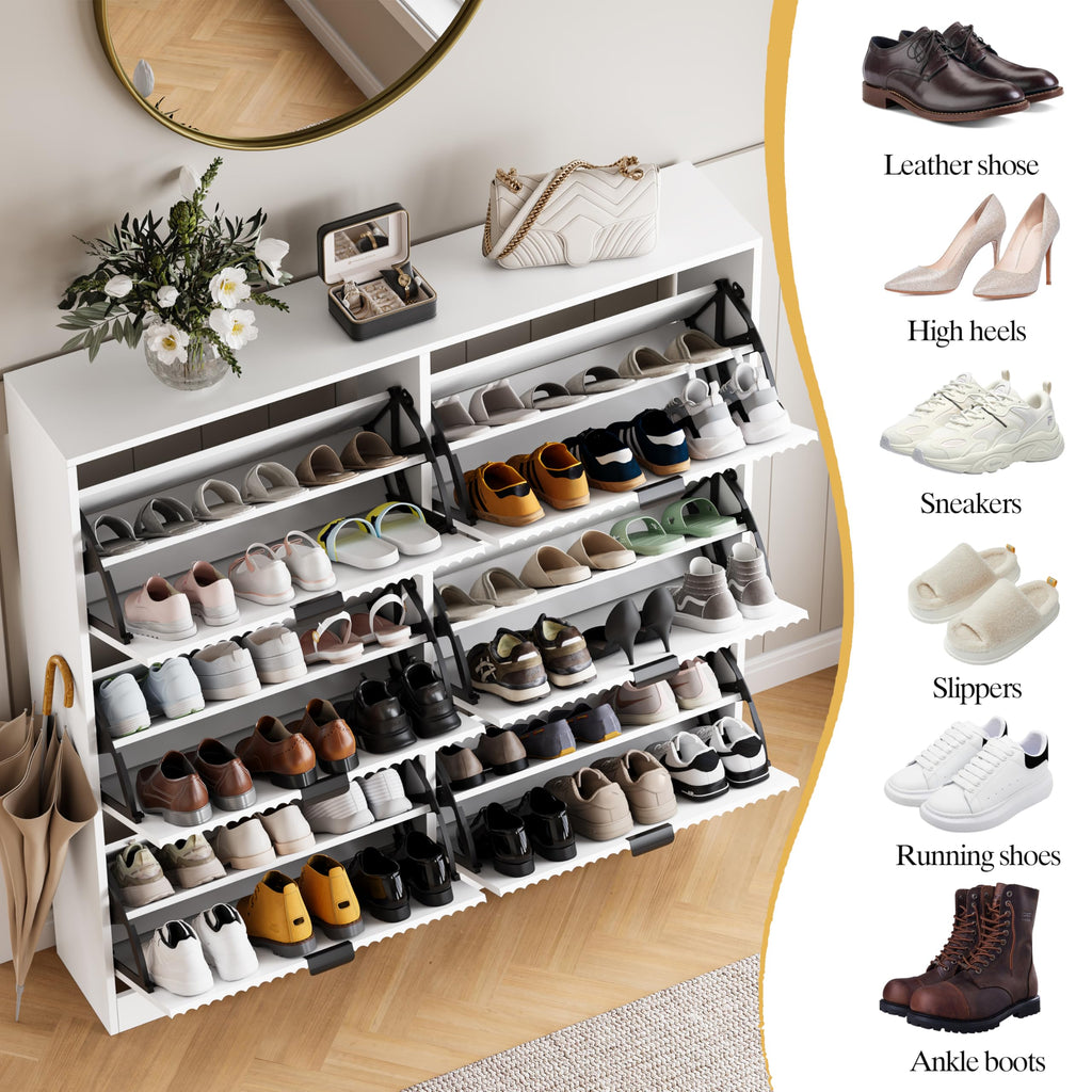 Shoe Cabinet Storage with 6 Flip Drawers, White