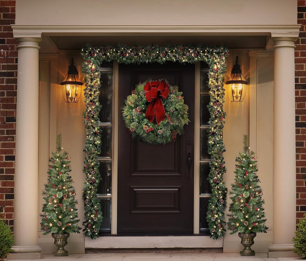 4 Foot Tall Pre-lit Carolina Potted Christmas Tree for Front Porch with 80 Soft White LED Lights on Auto Timer