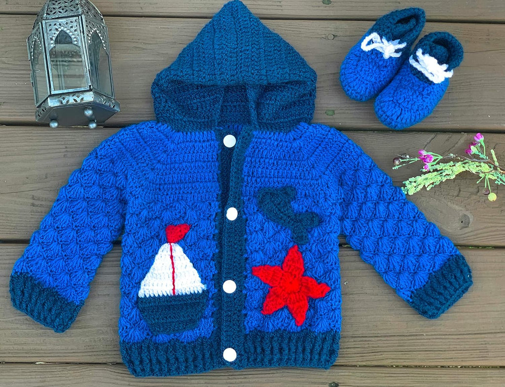 Hand Knitted Baby Boys & Girls Soft Wool Hoodie Long Sleeve Sweater Cardigan Set Blue Red, 0-6 Months