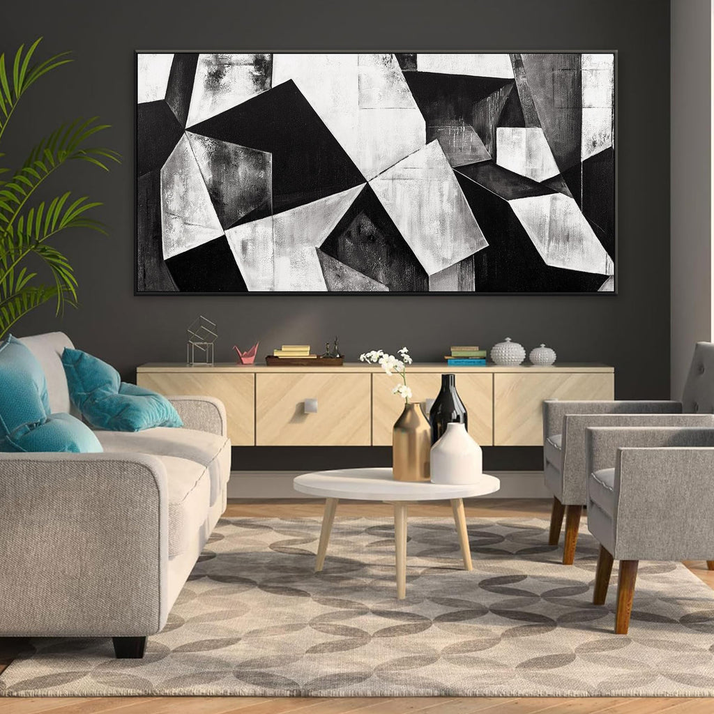 Large Framed Abstract Wall Art Geometric Block 29" X 58"