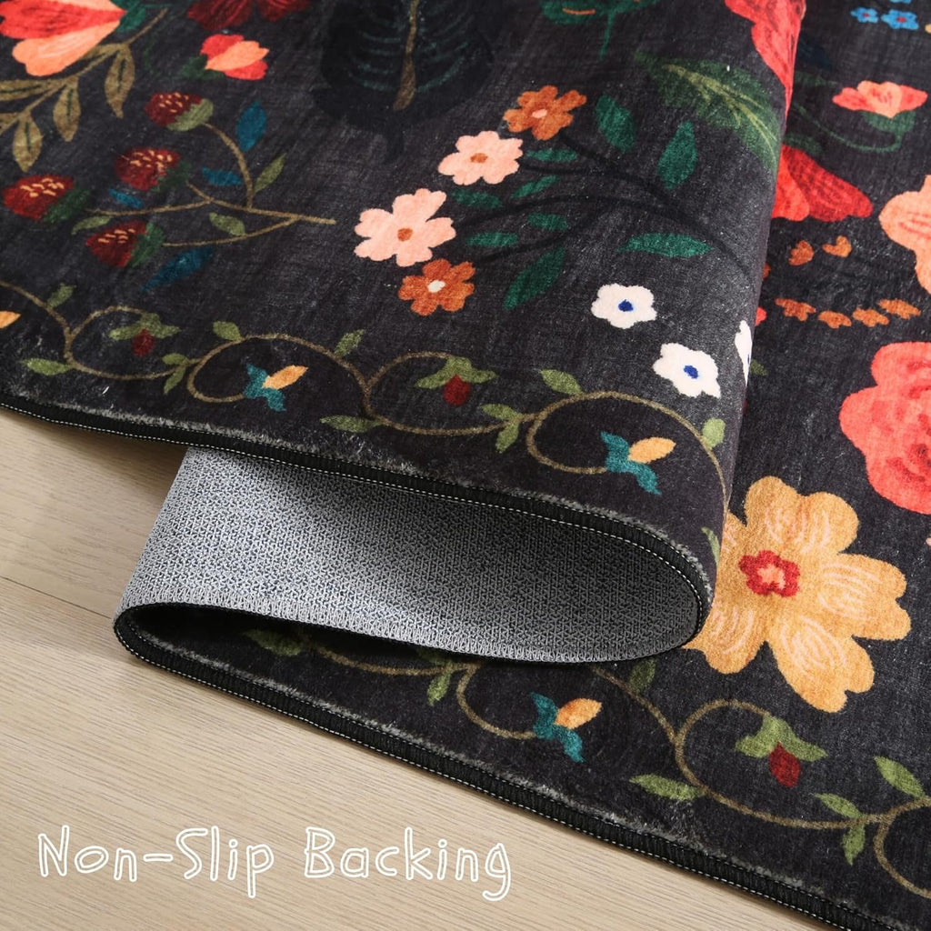 Living Room Rug 5x7 Rug Machine Washable Boho Area Rug Non Slip Floral Vintage Low Pile Large Rugs for Living Room
