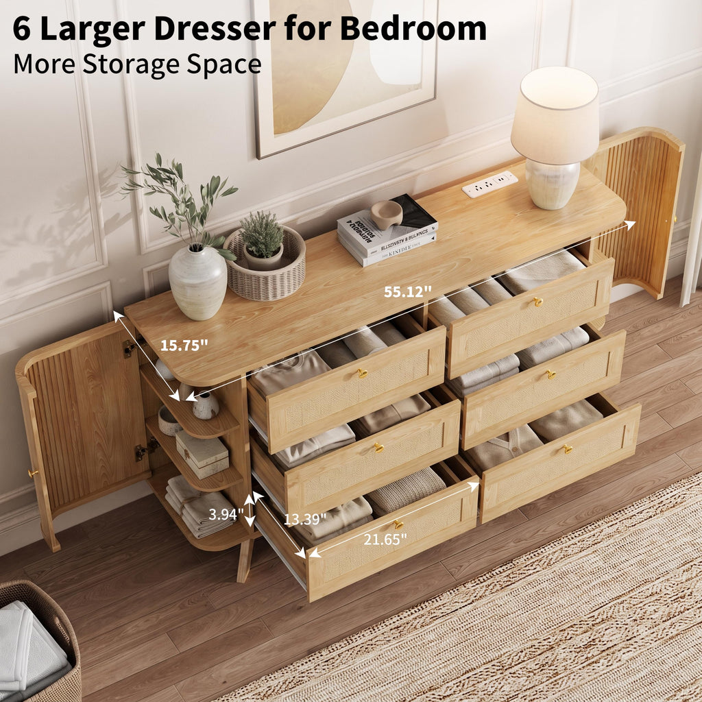6 Drawer Dresser, 55" Wide Rattan Dressers & Chest of Drawers
