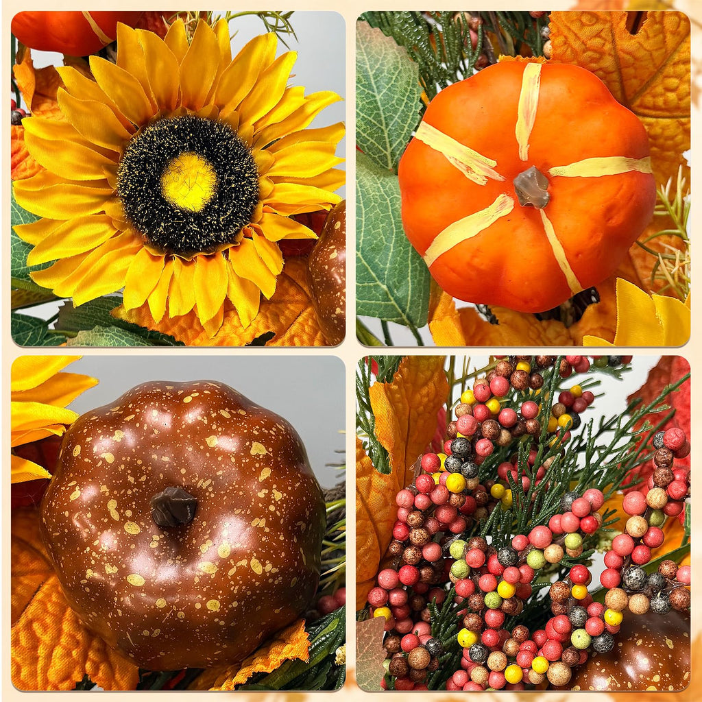 24Inch Lighted Fall Wreaths for Front Door with Timer, Fall Door Wreath