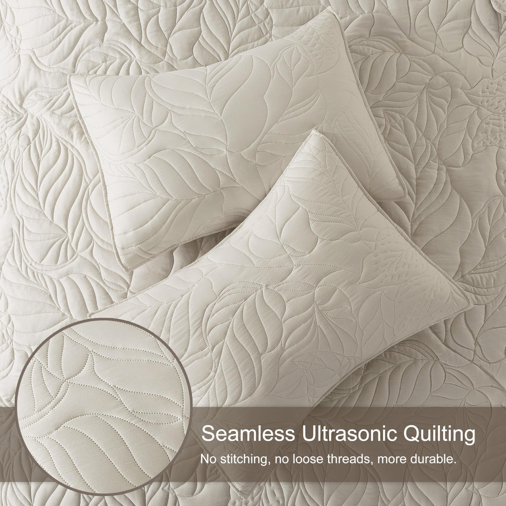 Beige California Quilt Set, Oversized Neutral Soft Lightweight Bedspread, Farmhouse Rustic Country
