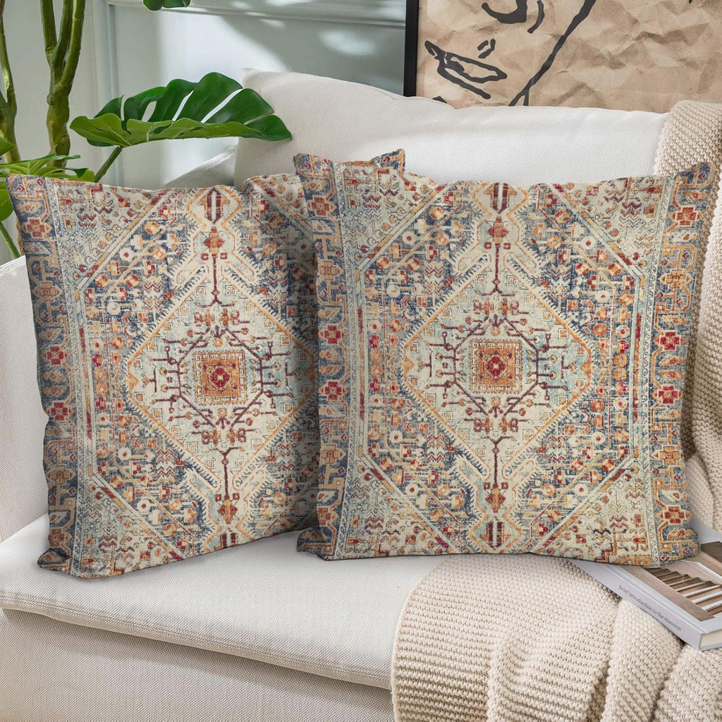 Boho Throw Pillow Covers 18x18 inch Set of 2,Bohemian Vintage Carpet Pattern Antique Ethnic Decor Double Sided