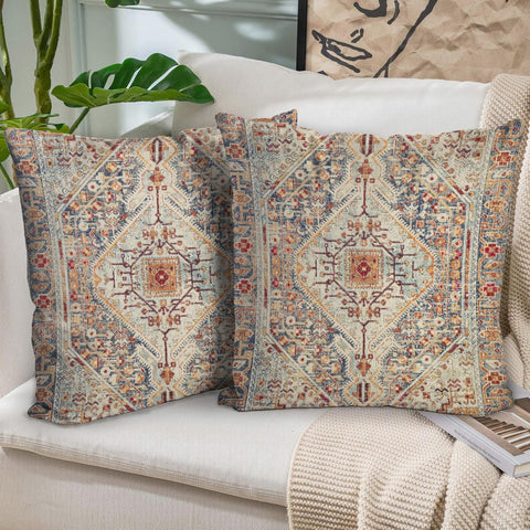 Boho Throw Pillow Covers 18x18 inch Set of 2,Bohemian Vintage Carpet Pattern Antique Ethnic Decor Double Sided