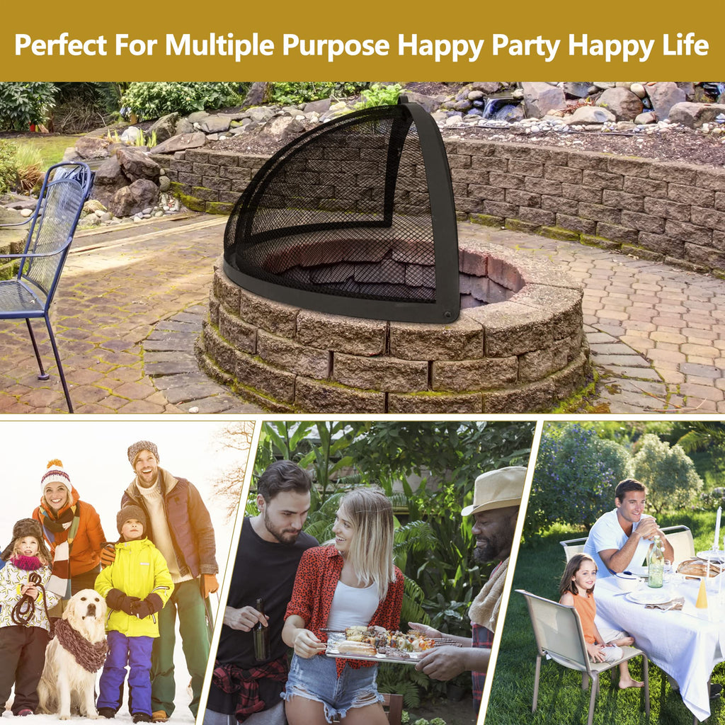 Outdoor Fire Pit Spark Screen Cover, 32" Dia, Easy Access Door, Round