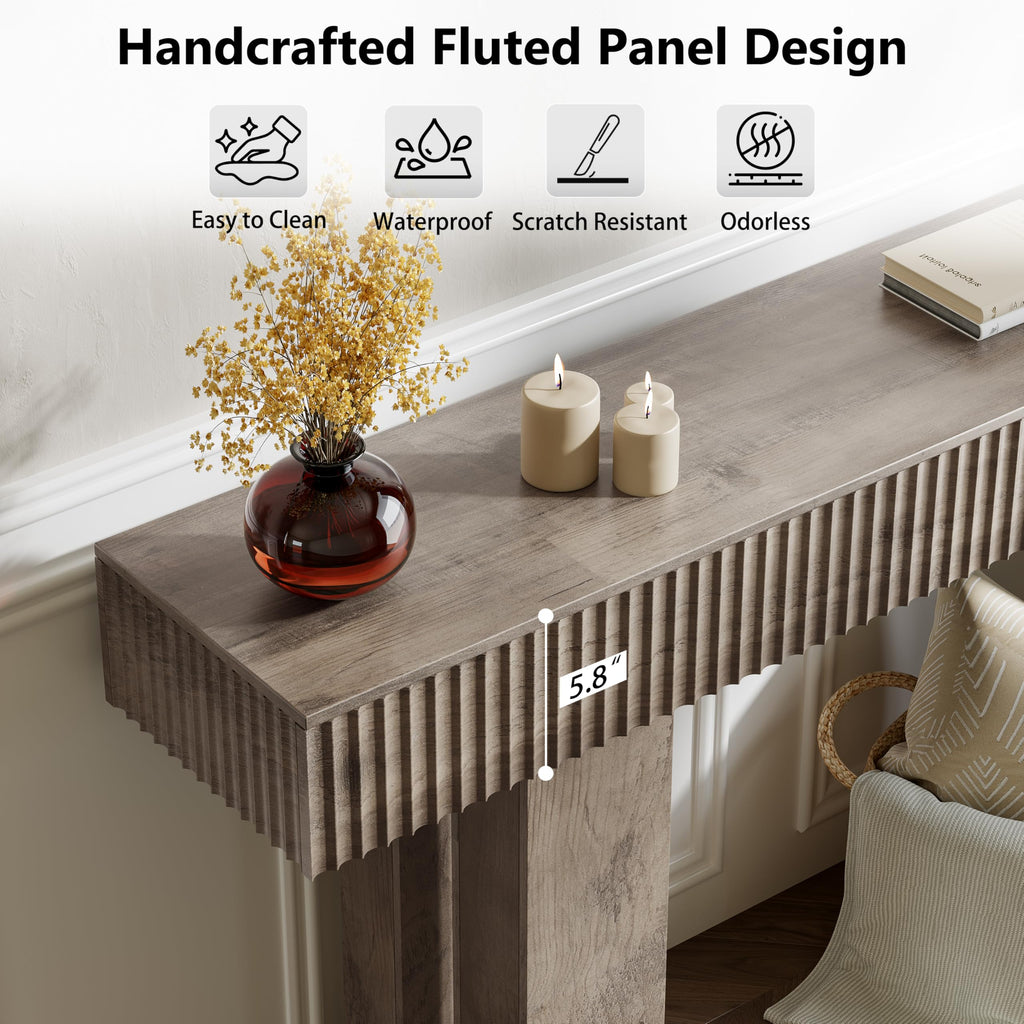 63-Inch Long Entryway Console Table with a Fluted Design, Thick Wood Farmhouse Sofa Table Behind Couch, Narrow