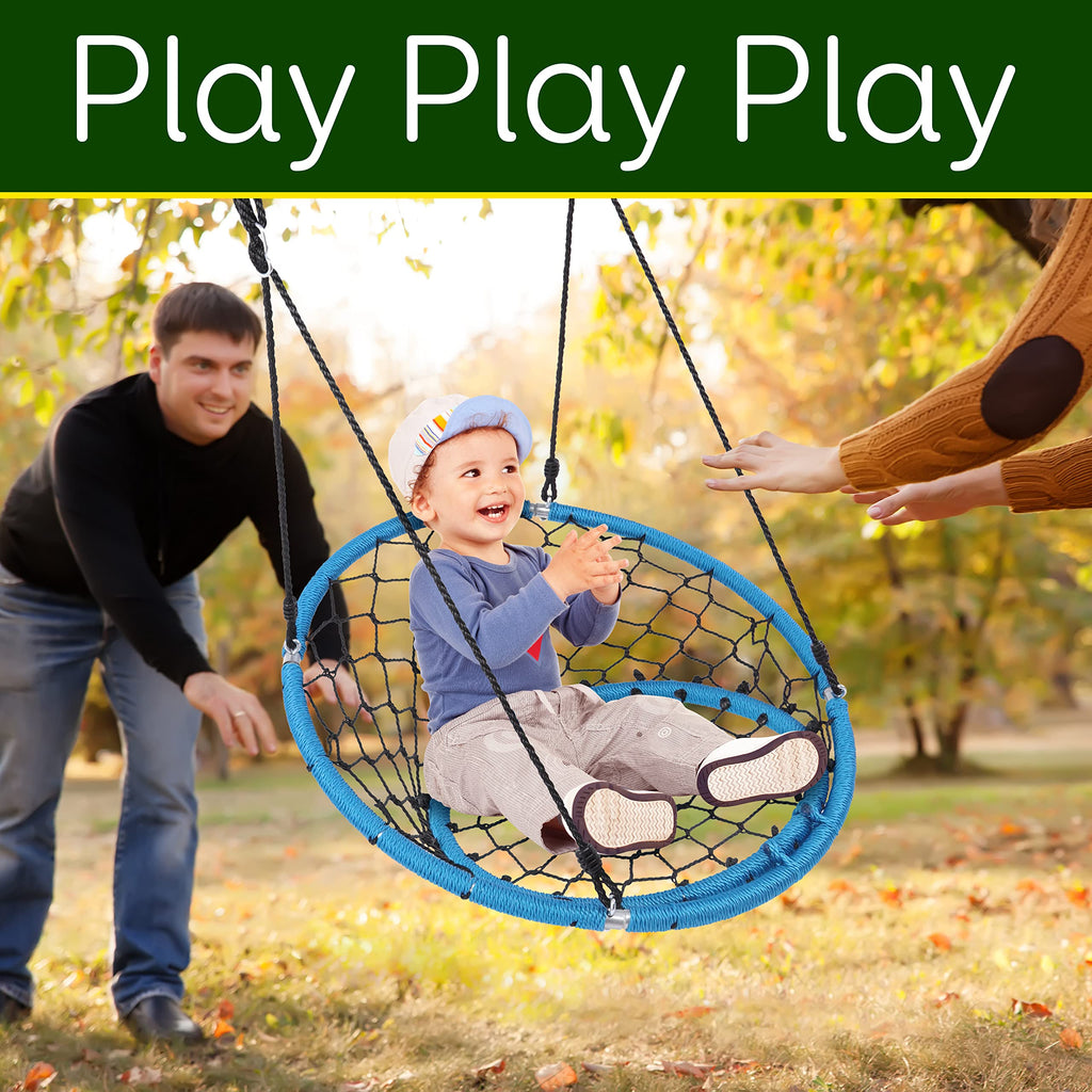Hanging Netted Seat Swing - 35.5" Diameter Kids Indoor Outdoor Round Circle Saucer for Trees or Sets - All-Season UV