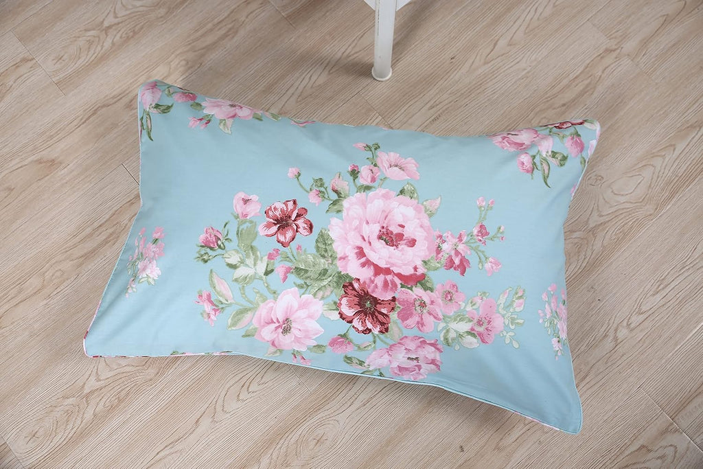 Blue Comforter Set Queen 3Pcs Vintage Floral Summer Quilt 100% Cotton Fabric with Soft Microfiber Inner Fill Bedding