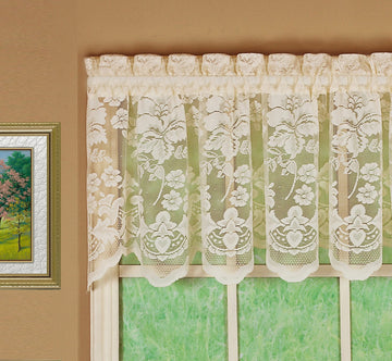Floral Vine Lace Tailored Valance 18", Ivory, 60W x 18L