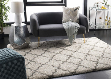 Hudson Shag Collection 7' x 7' Square Ivory/Grey SGH282A Moroccan Trellis Non-Shedding Living Room Bedroom Dining