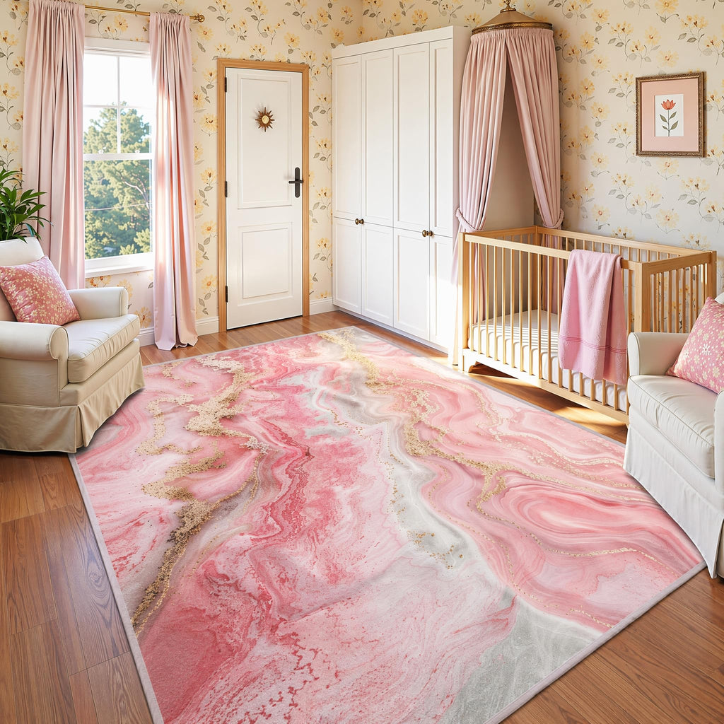 5x7 Luxury Agate Marble Area Rug Pink Washable Glam Floor Carpet