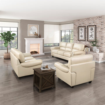 Leather Match Sofa Set, Top Grain Leather Match Living Room Furniture Sets, Include Sofa Couch, Loveseat and Arm