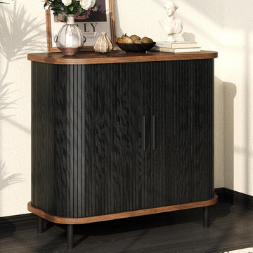 Fluted Sideboard Buffet Cabinet, 31''W Storage Cabinet with Sliding Door, Coffee Bar Buffet Cabinet, Black