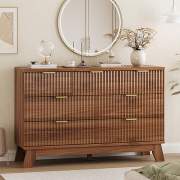 Fluted Dresser with 7 Drawers, 48" Wide Modern Chest of Drawers with Metal Handle, Wood Dresser TV Stand, Wooden