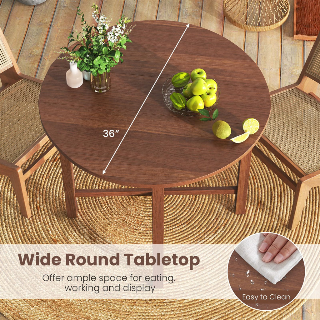 36" Folding Dining Table for 2-4, Round Drop Leaf Kitchen Table with Solid Wood Legs, Space Saving Extendable Table