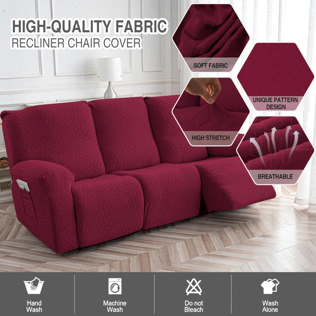 Gennia Waterproof Recliner Sofa Cover, 3 Seat Couch Cover, Wine Red