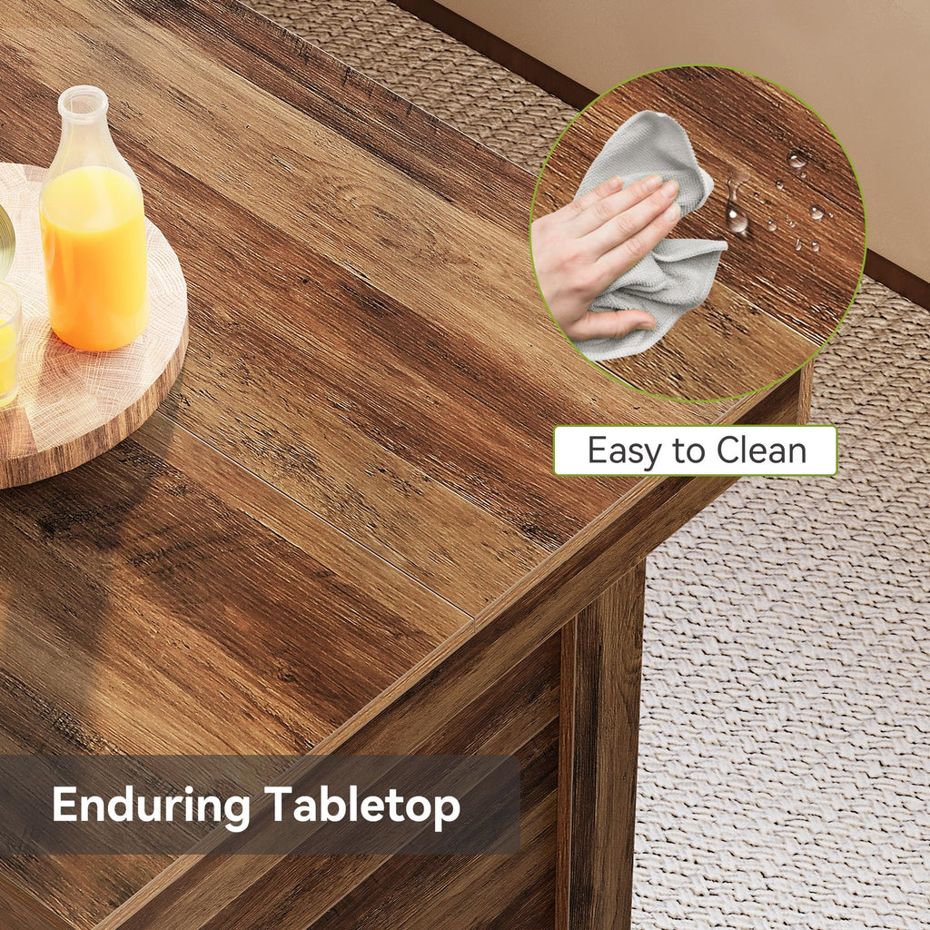 55 Inches Kitchen Island with Storage, 3-Tier Farmhouse Wooden Stationary Island Table with Large Worktop & Leg Room